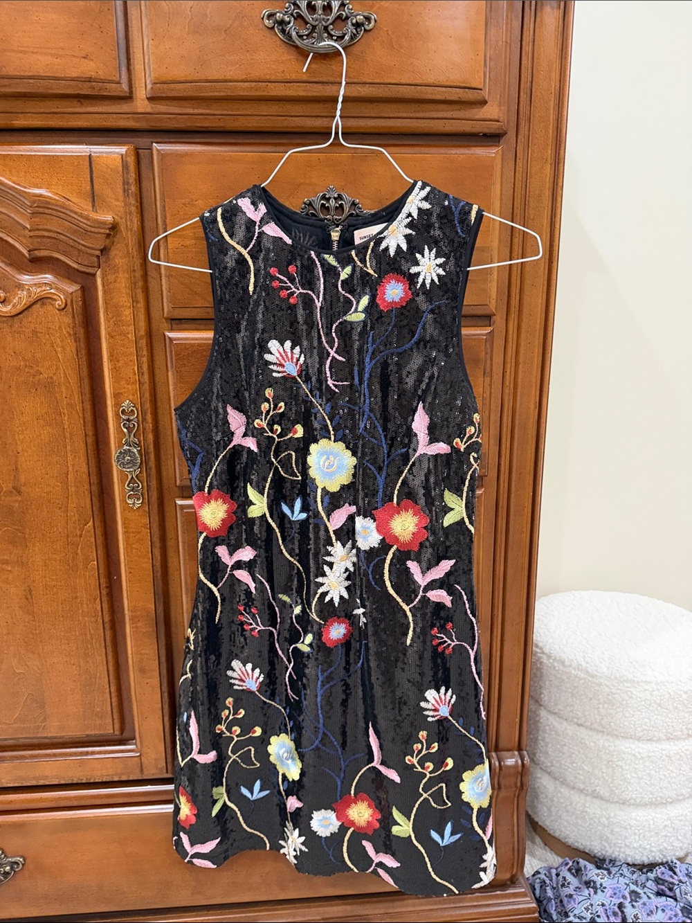 Black Floral Embroidered Sequin Formal Dress